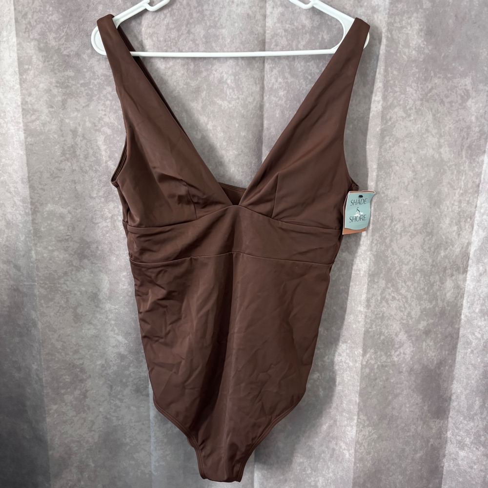 Shade & Shore Brown Minimalist Swim‎ Suit Full Coverage NWT Women Large 12-14